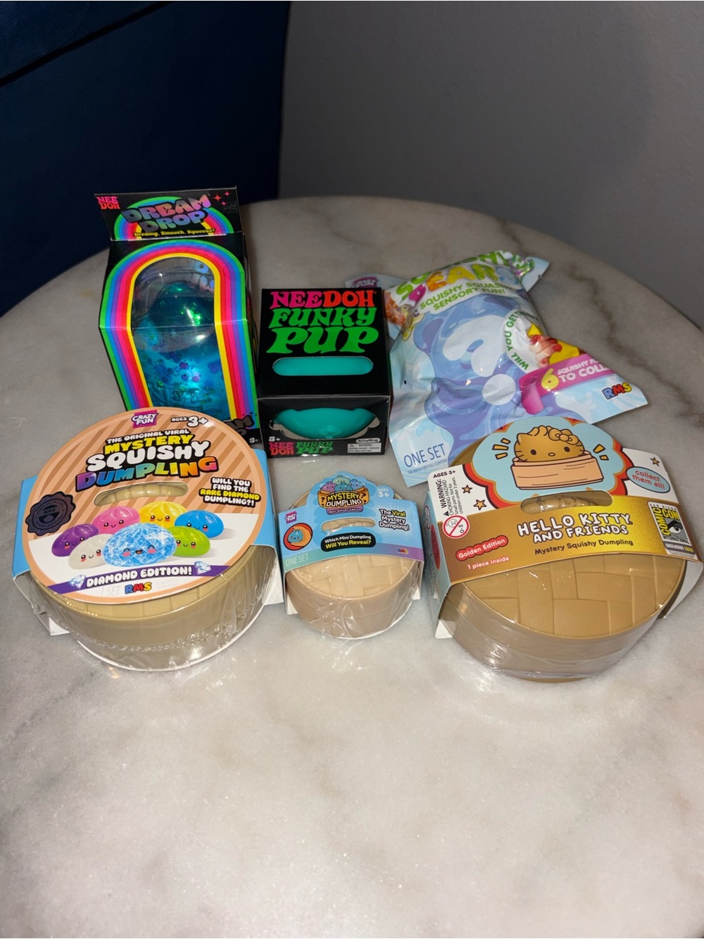 Needoh Dream Drop,Funky Pup,Gold Hello Kitty Dumpling,RMS Diamond/Mini Dumpling